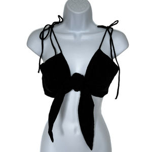 ASOS Tie Front 100% Cotton Spaghetti Strap Festival Crop Top Black 8